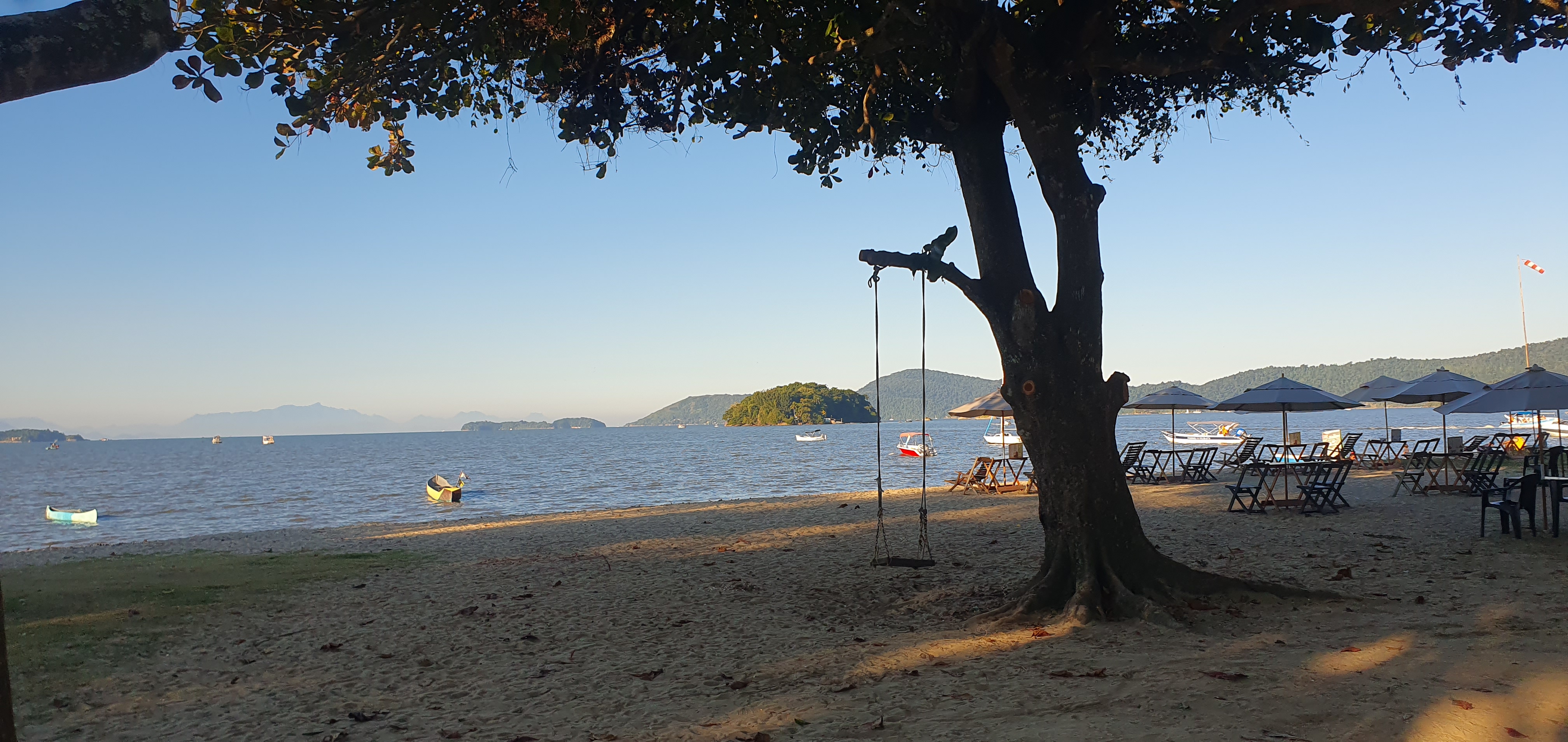Une balancoire sur un arbre, sur une plage à Paraty